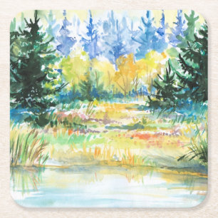 Posavasos Cuadrado De Papel Bosque
