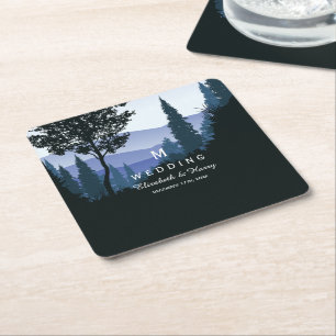 Posavasos Cuadrado De Papel Bosque de bosques azules, Boda ruso