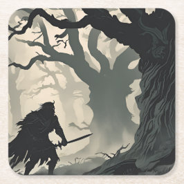 Posavasos Cuadrado De Papel Bosque de Cryptid