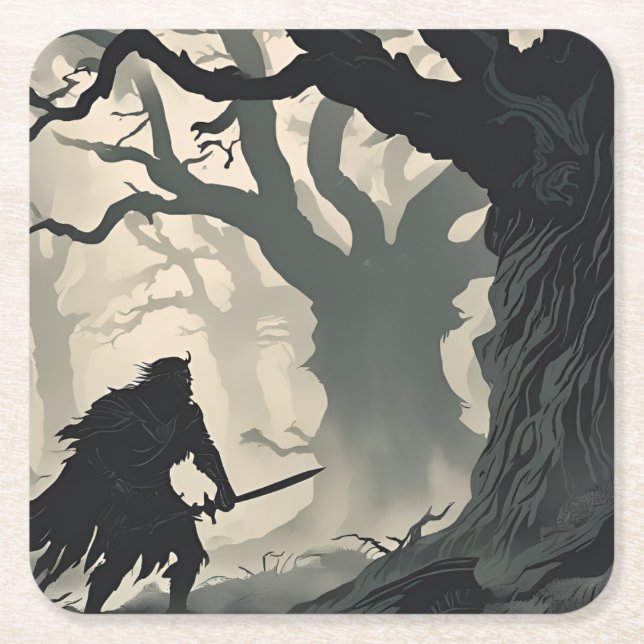 Posavasos Cuadrado De Papel Bosque de Cryptid (Anverso)