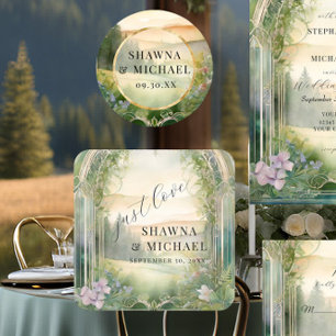 Posavasos Cuadrado De Papel Bosque de montaña Woodland Ama la Elegante Boda