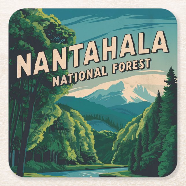 Posavasos Cuadrado De Papel Bosque nacional de Nantahala (Anverso)