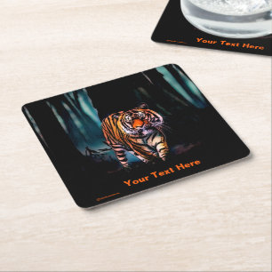 Posavasos Cuadrado De Papel Bosque oscuro del tigre brillante
