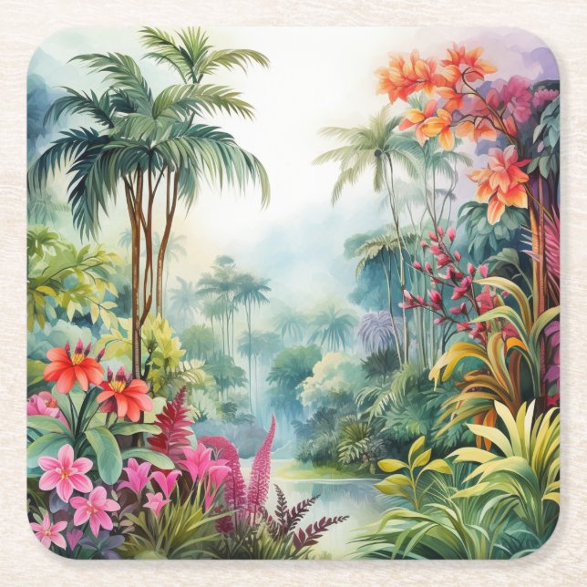 Posavasos Cuadrado De Papel Bosque Tropical (Anverso)