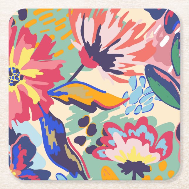 Posavasos Cuadrado De Papel Bosques y rosas (Anverso)