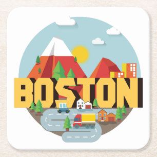 Posavasos Cuadrado De Papel Boston como destino