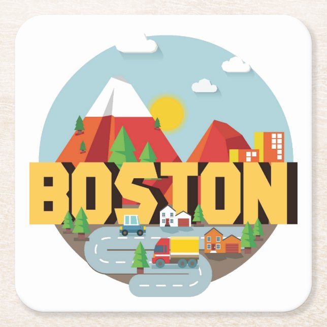 Posavasos Cuadrado De Papel Boston como destino (Anverso)