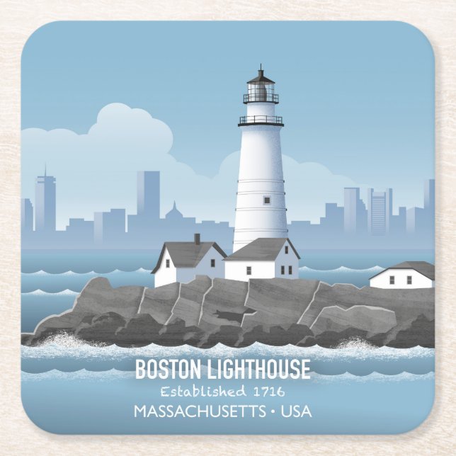 Posavasos Cuadrado De Papel Boston Lighthouse (Anverso)