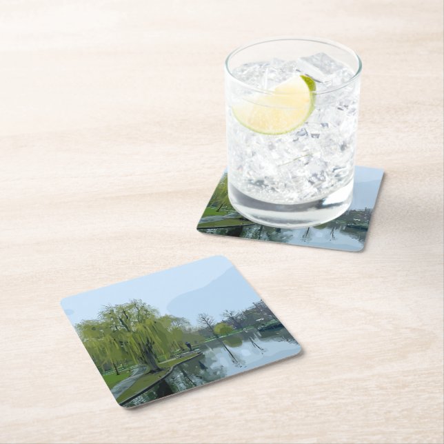 Posavasos Cuadrado De Papel Boston Public Garden Massachusetts Painting (In situ)