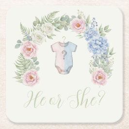 Posavasos Cuadrado De Papel Botanical Gender Reveal