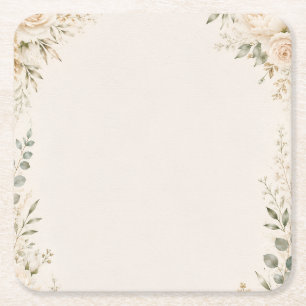 Posavasos Cuadrado De Papel Botánico Elegante en Papel Vintage Hecho a Mano