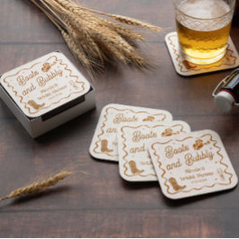 Posavasos Cuadrado De Papel Botas y Burbujas Desayuno de Soltera