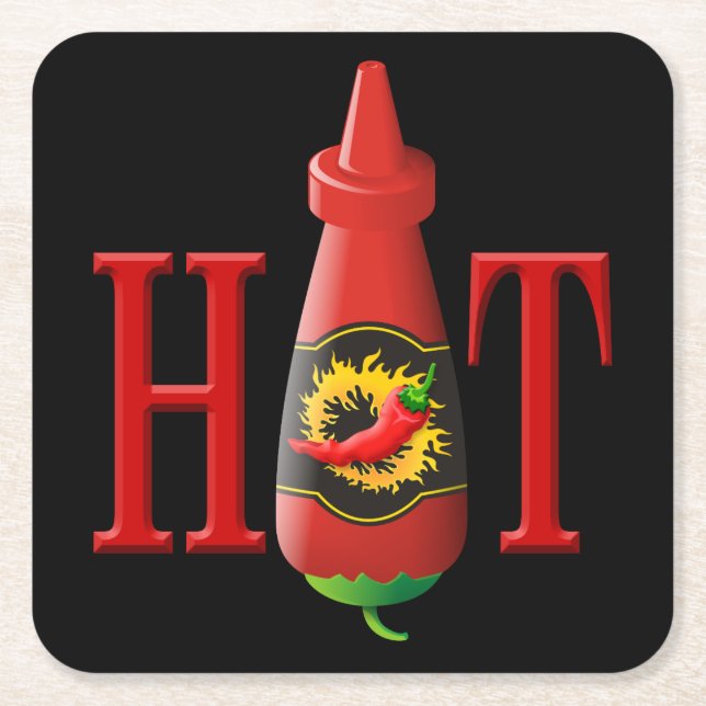 Posavasos Cuadrado De Papel Botella de Salsa Caliente (Anverso)