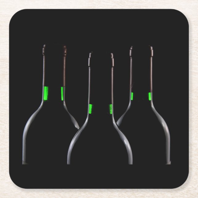 Posavasos Cuadrado De Papel Botellas de vino Papel cuadrado negro (Anverso)