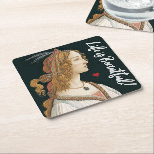 Posavasos Cuadrado De Papel Botticelli Nymph Portrait Pintura Art