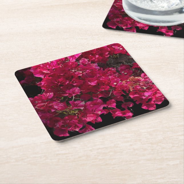 Posavasos Cuadrado De Papel Bougainvillea Red Tropical Vining Shrub Foto (En perspectiva)