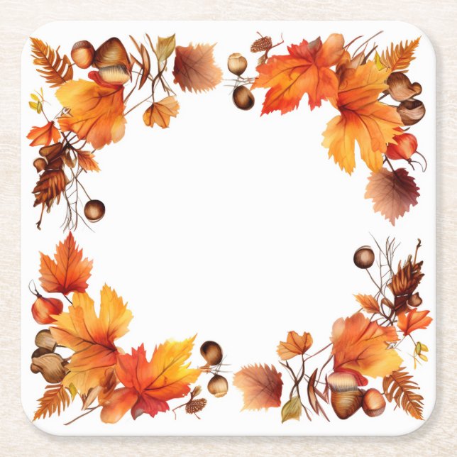 Posavasos Cuadrado De Papel Bounty de otoño: Wreath Harvest (Anverso)