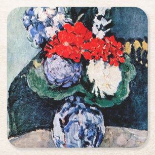 Posavasos Cuadrado De Papel Bouquet con Pequeño Delft, Paul Cezanne