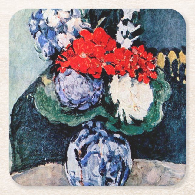 Posavasos Cuadrado De Papel Bouquet con Pequeño Delft, Paul Cezanne (Anverso)