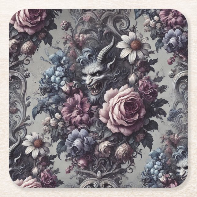 Posavasos Cuadrado De Papel Bouquet de Baphomet - Floral gótica (Anverso)
