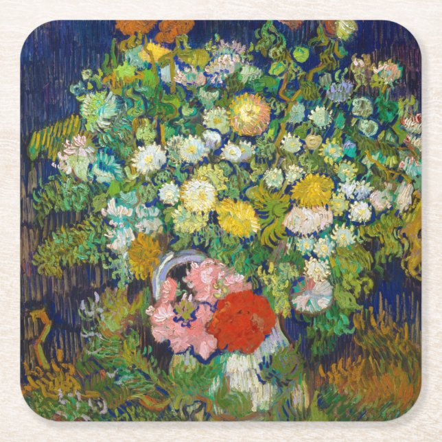 Posavasos Cuadrado De Papel Bouquet de flores en una vara, Van Gogh (Anverso)