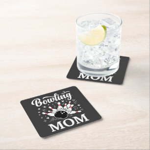 Posavasos Cuadrado De Papel Bowling Mamá Pins Corazón Divertido Liga Día de la