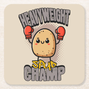 Posavasos Cuadrado De Papel Boxeo de Patata Campeón Peso Pesado Spud