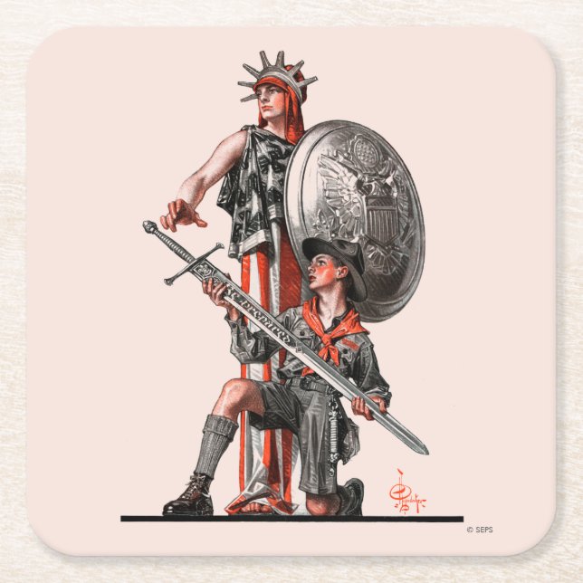 Posavasos Cuadrado De Papel Boy Scout y Liberty (Anverso)