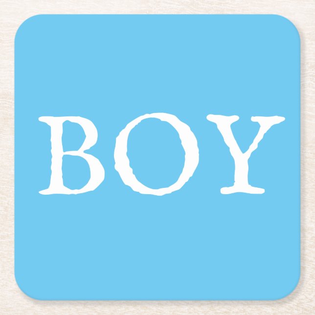 Posavasos Cuadrado De Papel Boy Typography Blue Baby Boy Baby Shower (Anverso)