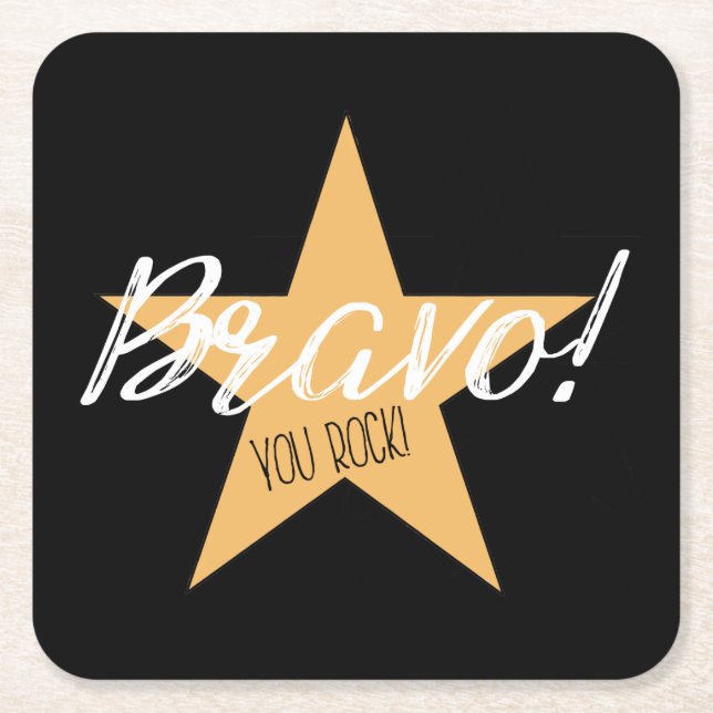 Posavasos Cuadrado De Papel "¡Bravo! ¡ROCK!" (Anverso)