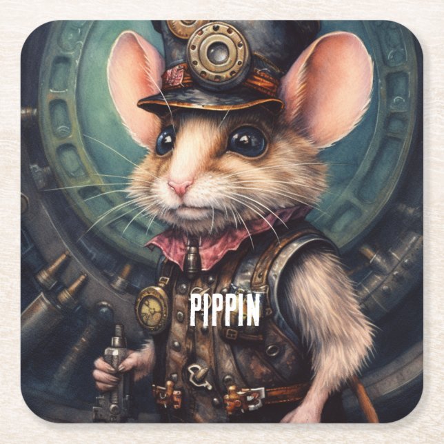 Posavasos Cuadrado De Papel Brie Top Hat Steampunk (Anverso)