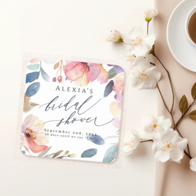 Posavasos Cuadrado De Papel Bright Floral Bridal Shower Paper Coaster (Subido por el creador)