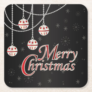 Posavasos Cuadrado De Papel Bright Merry Christmas   Negra