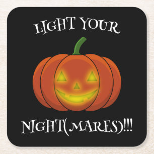 Posavasos Cuadrado De Papel Brillante Jack-o'-Lantern - Enciende tus pesadilla