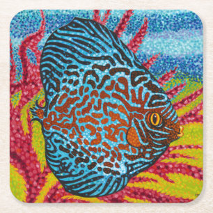 Posavasos Cuadrado De Papel Brillante pescado tropical II