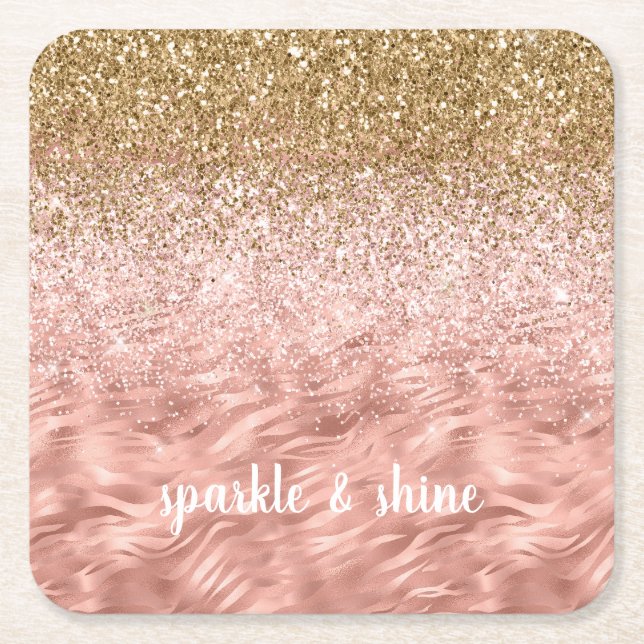 Posavasos Cuadrado De Papel Brillo de cebra rosa chic (Anverso)