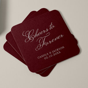 Posavasos Cuadrado De Papel Brindis a Burgundy Wedding por Siempre