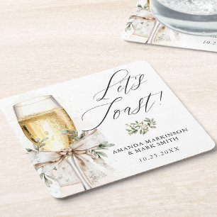 Posavasos Cuadrado De Papel Brindis de Champagne para Compromiso de Invierno