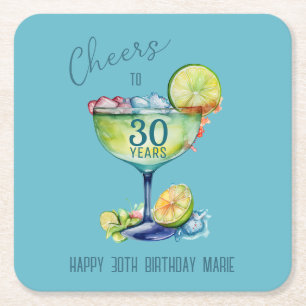 Posavasos Cuadrado De Papel Brindis por 30 años de cumpleaños aniversario