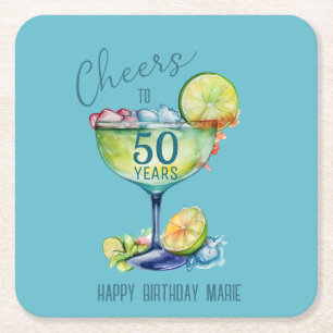 Posavasos Cuadrado De Papel Brindis por 50 años de cumpleaños aniversario