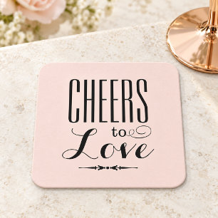 Posavasos Cuadrado De Papel Brindis por Amor Rosa Negro Boda