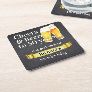 Posavasos Cuadrado De Papel Brindis y Cervezas 50 Años Simple Vintage Negro