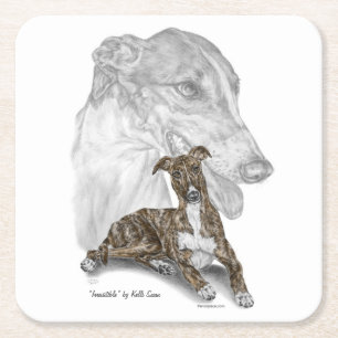 Posavasos Cuadrado De Papel Brindle Greyhound Dog Art