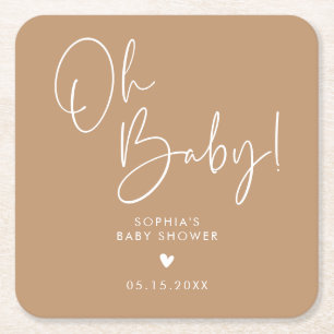 Posavasos Cuadrado De Papel Brown Oh Baby Modern Boho Baby Shower