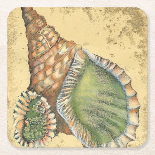 Posavasos Cuadrado De Papel Brown y Seashell verde