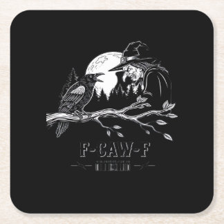 Posavasos Cuadrado De Papel Bruja de Halloween Cuervo F-Caw-F