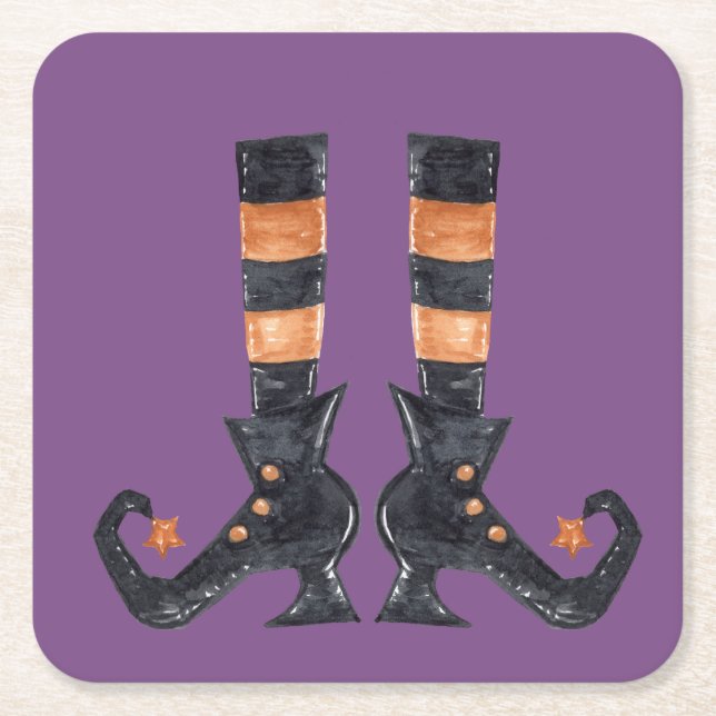 Posavasos Cuadrado De Papel Bruja de Halloween Pies (Anverso)