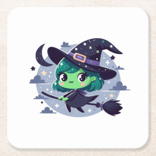 Posavasos Cuadrado De Papel Bruja en la habitación Halloween Personalizado lin