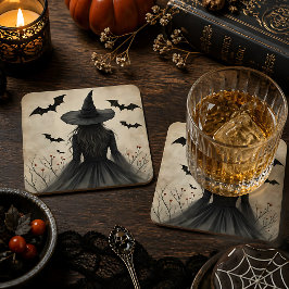 Posavasos Cuadrado De Papel Bruja encantadora de Halloween
