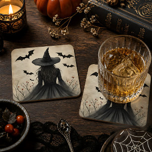 Posavasos Cuadrado De Papel Bruja encantadora de Halloween 